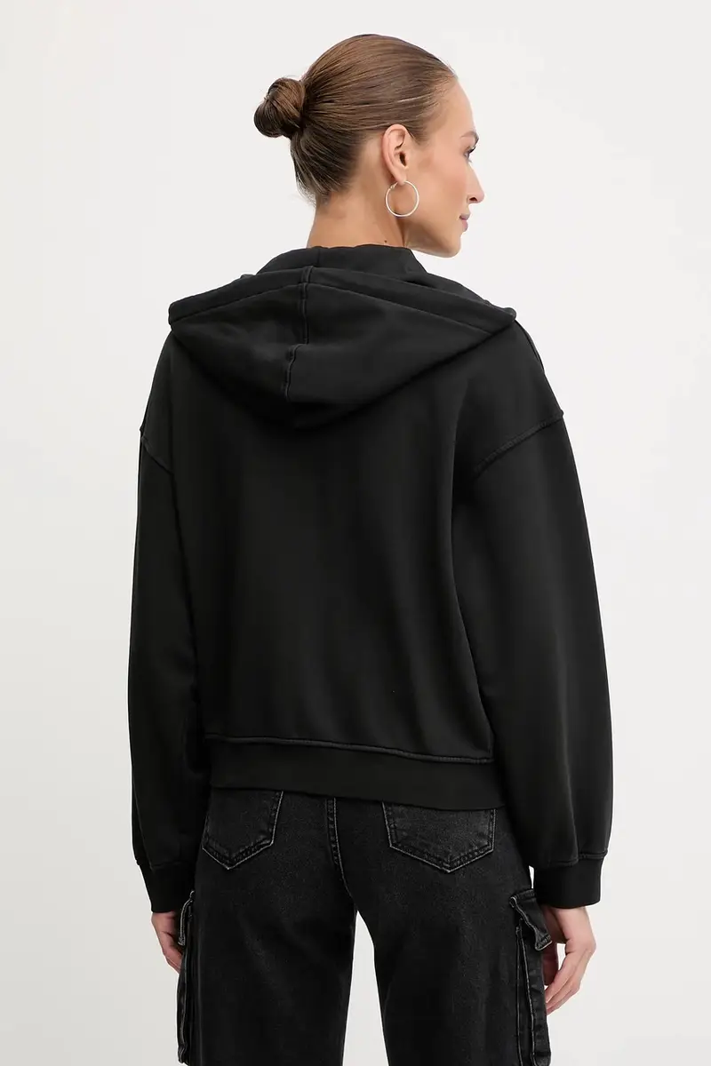 felpa in cotone donna colore nero con cappuccio 105509 A2RB miniatura 3