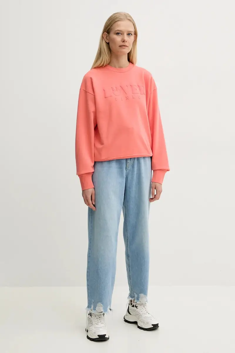 felpa in cotone donna colore rosa 104618 A2DC miniatura 2