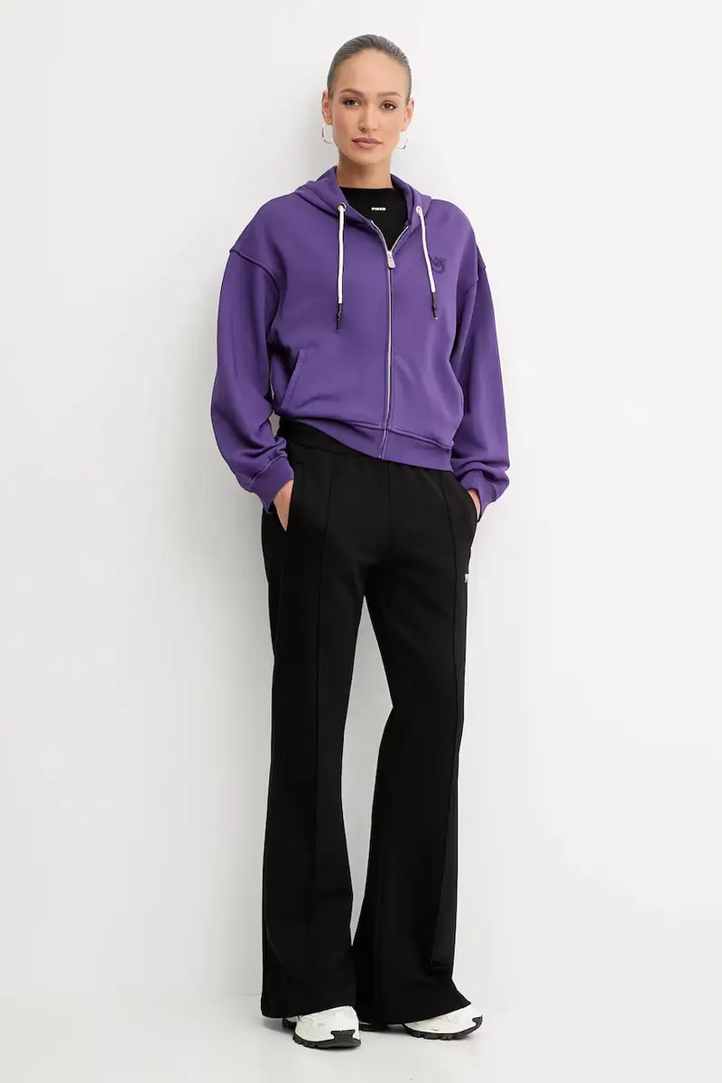 felpa in cotone donna colore violetto con cappuccio 105509 A2RB miniatura 2