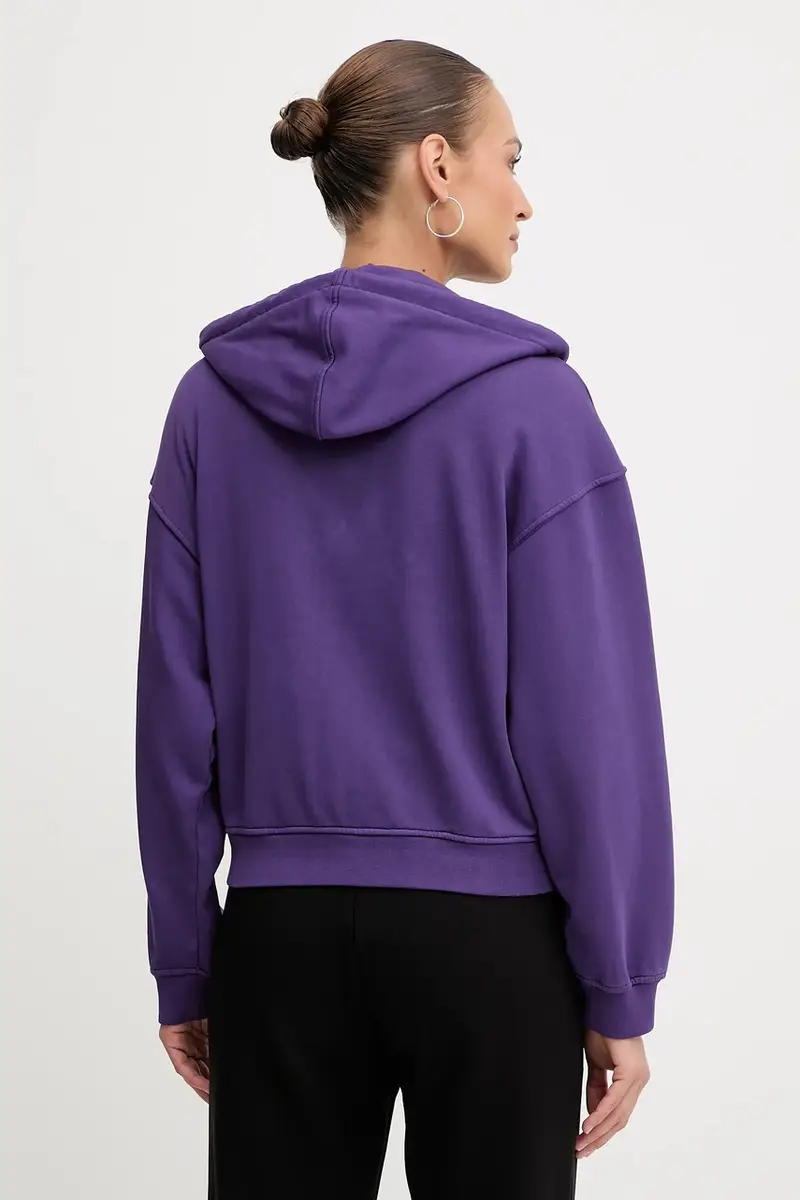 felpa in cotone donna colore violetto con cappuccio 105509 A2RB miniatura 3