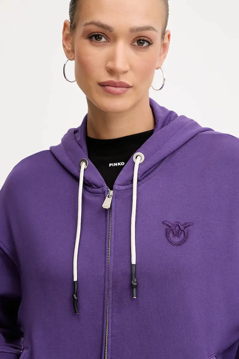 felpa in cotone donna colore violetto con cappuccio 105509 A2RB miniatura 4