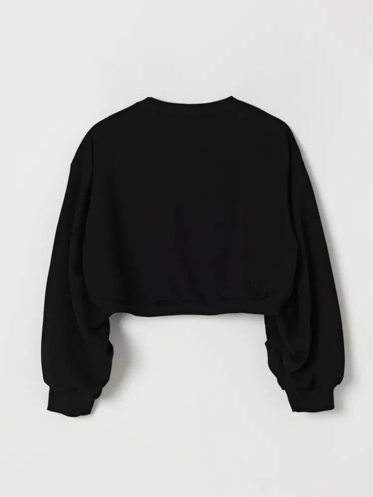 felpa nera bambina crop in cotone logo sul davanti miniatura 2