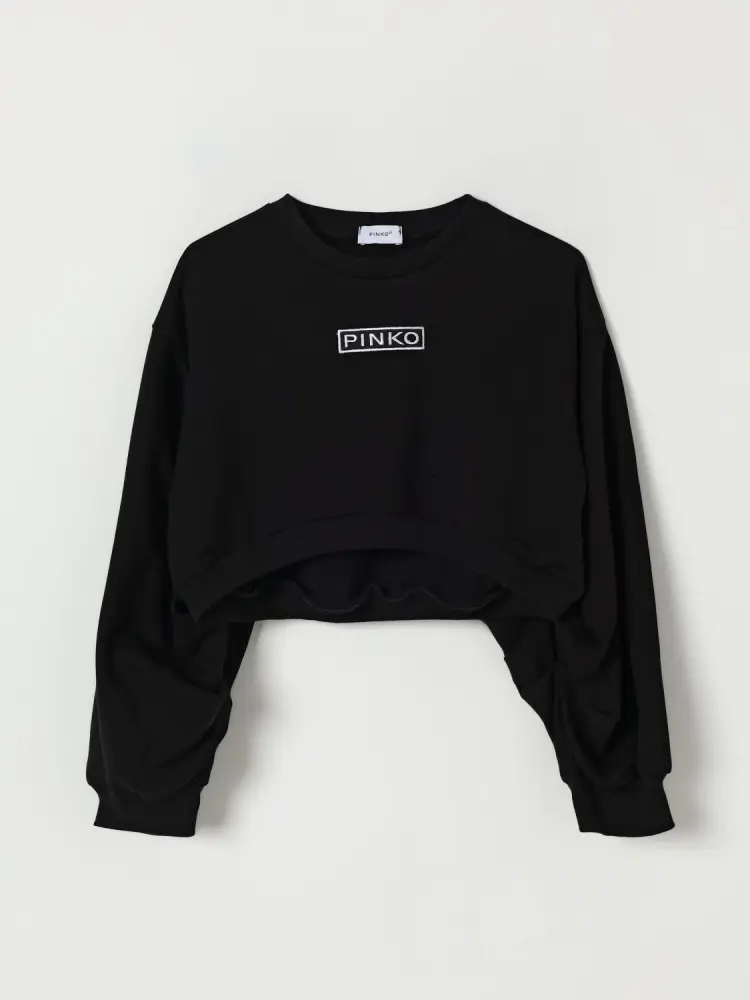 felpa nera bambina crop in cotone logo sul davanti