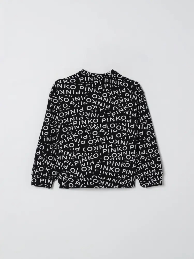felpa nera bambina in cotone girocollo logo all over miniatura 2