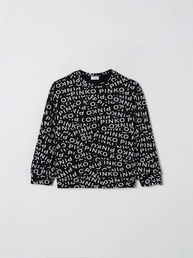 felpa nera bambina in cotone girocollo logo all over