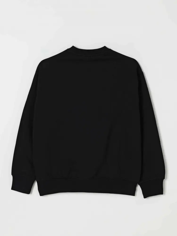 felpa nera bambina in cotone girocollo maxi logo sul davanti miniatura 2