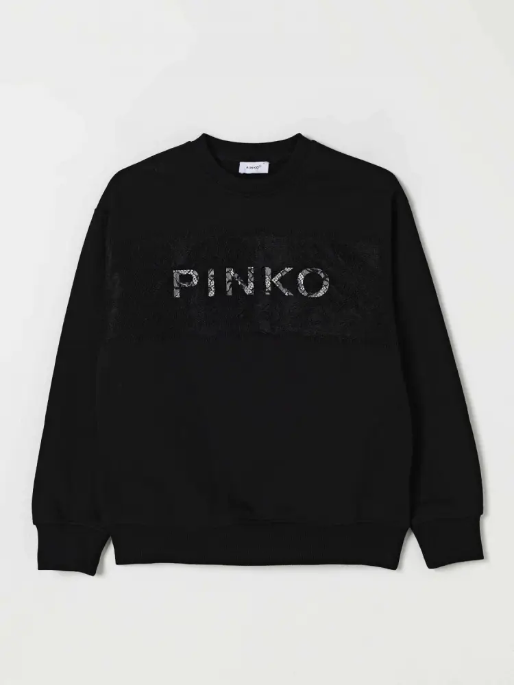 felpa nera bambina in cotone girocollo maxi logo sul davanti