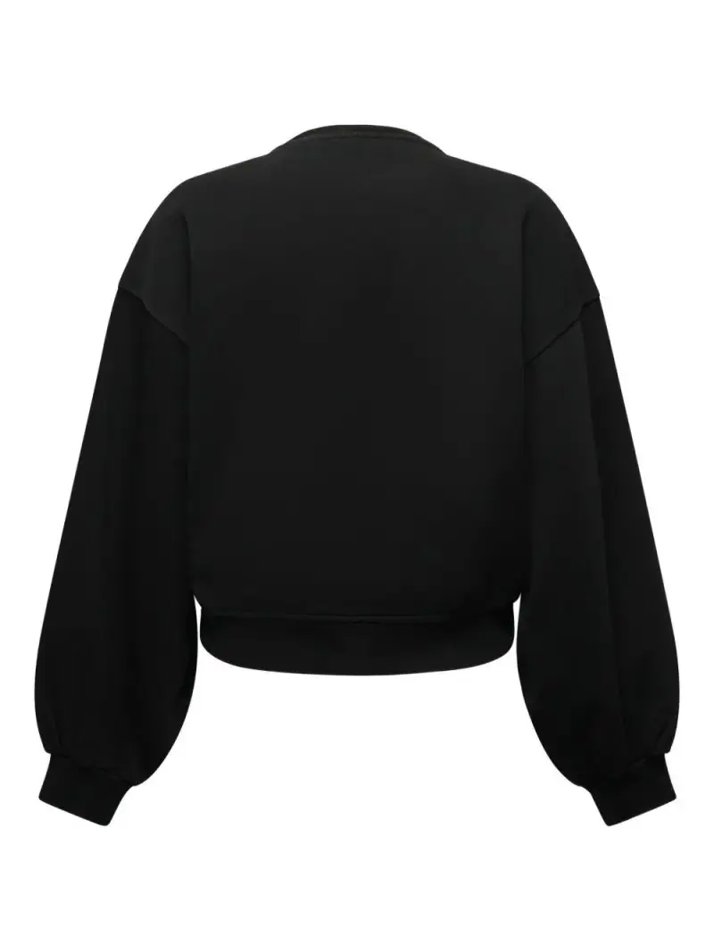 Felpa nera ricamata a maniche raglan Nero miniatura 2