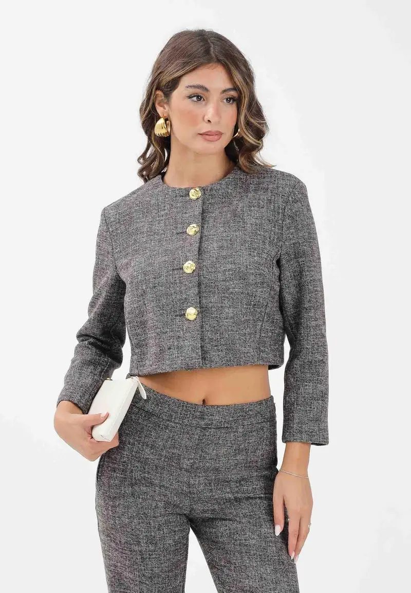 Giacca crop marrone da donna miniatura 2