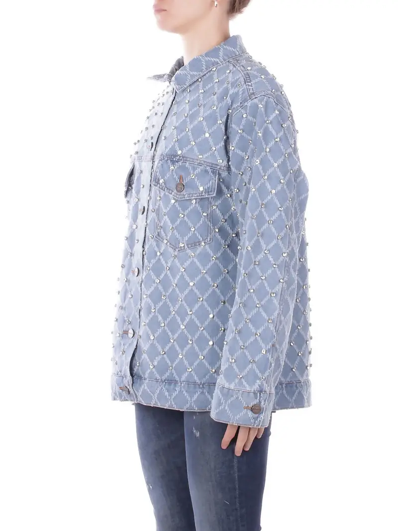 Giacca Donna PINKO Denim chiaro Pifferaio overshirt diamond miniatura 2