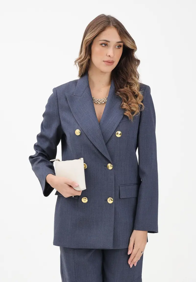 Giacca doppiopetto blu da donna con bottoni dorati miniatura 2