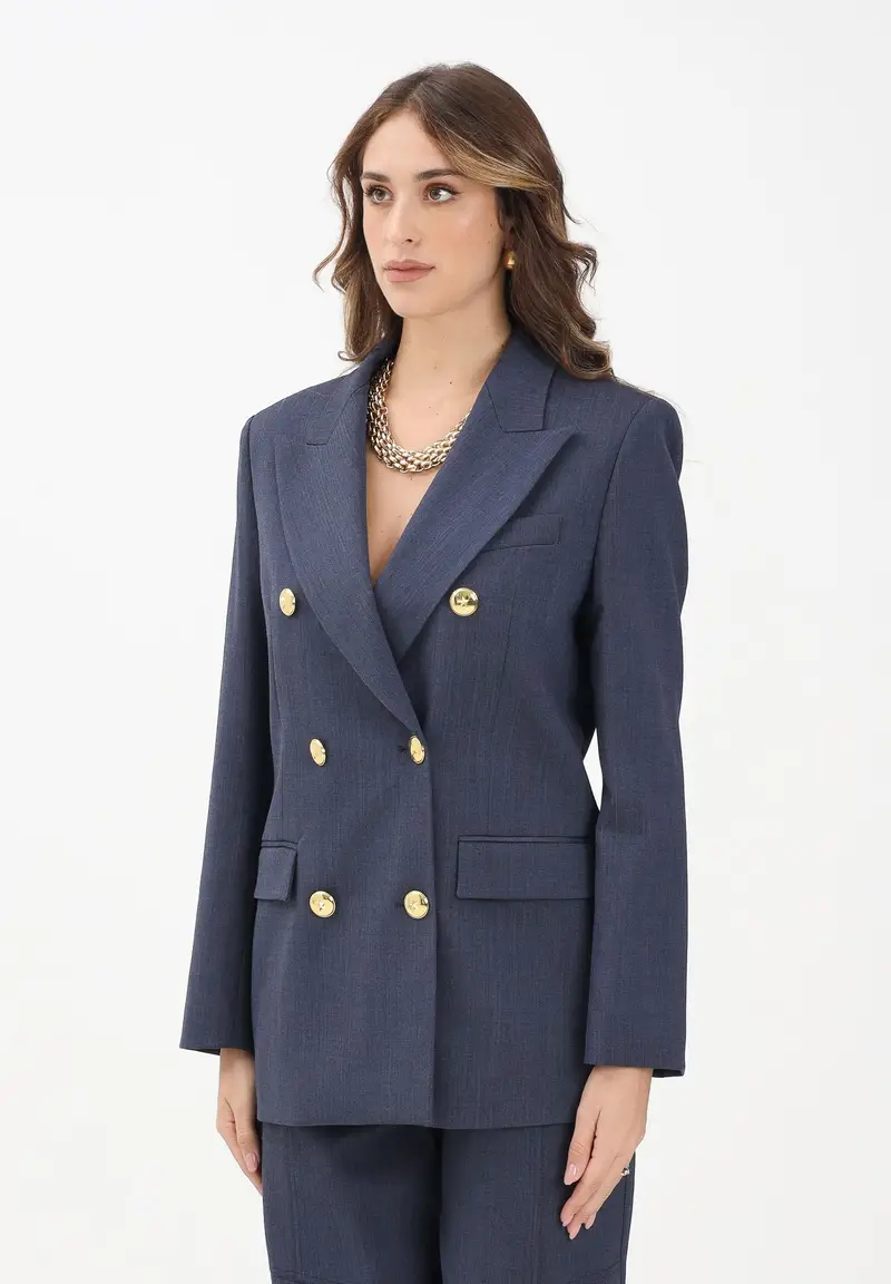Giacca doppiopetto blu da donna con bottoni dorati