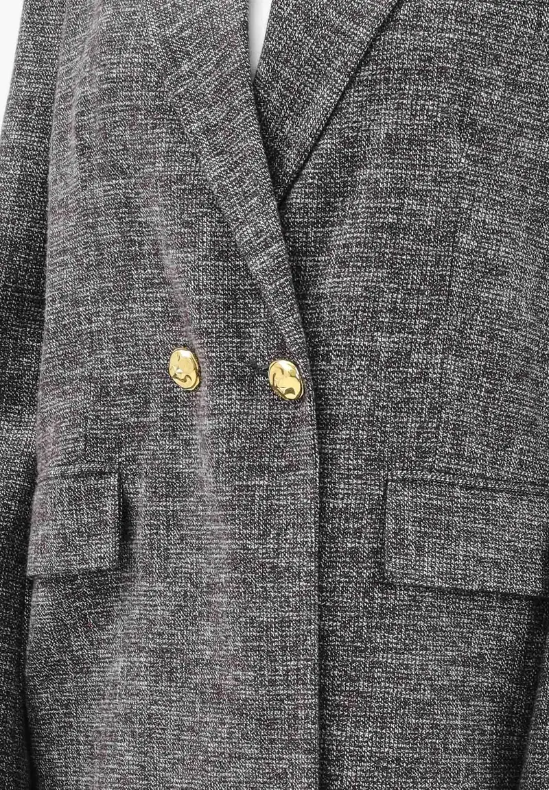 Giacca doppiopetto marrone da donna in flanella miniatura 3