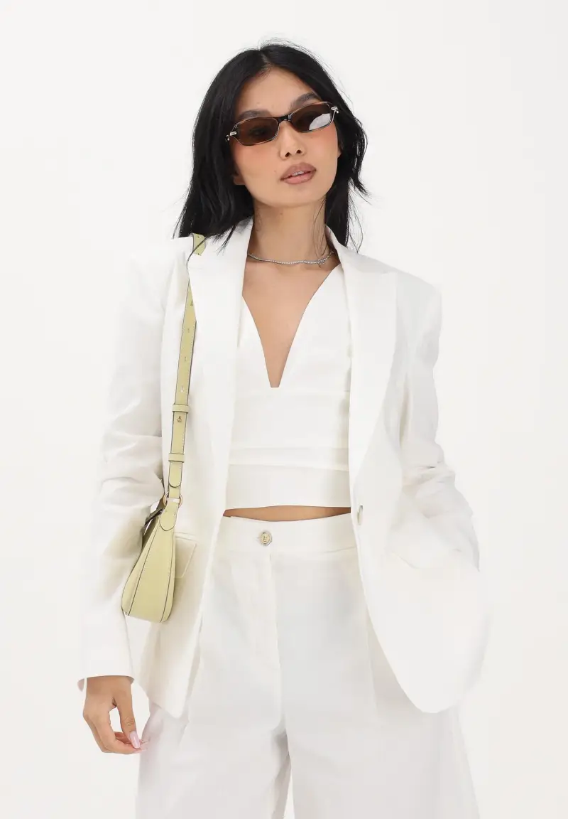 Giacca monopetto bianca da donna in lino miniatura 2