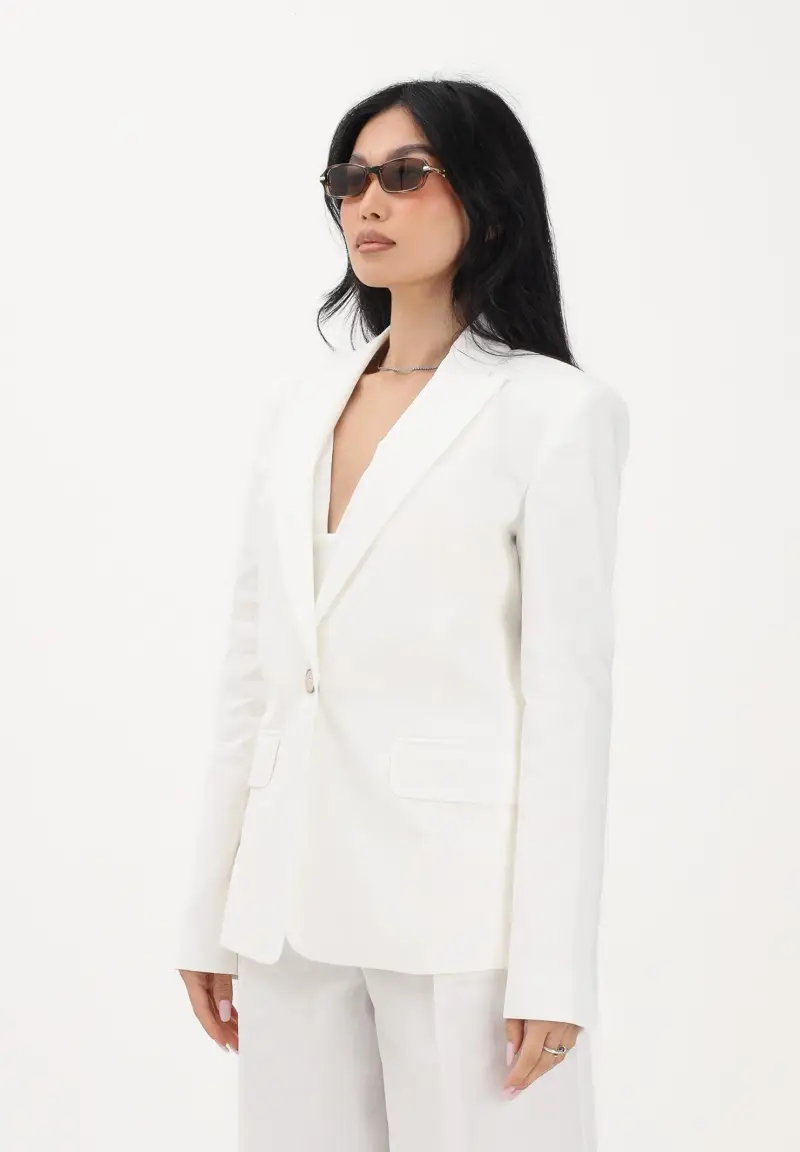 Giacca monopetto bianca da donna in lino