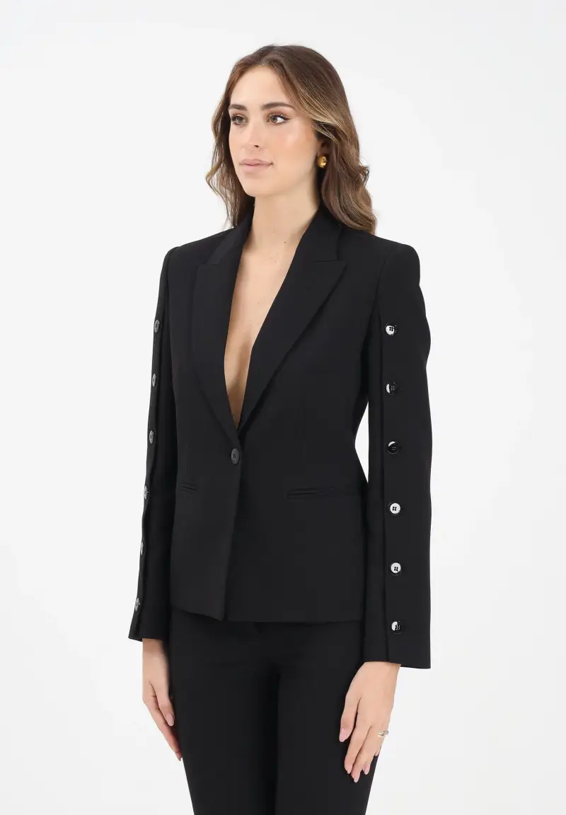 Giacca nera da donna con bottoni lungo le maniche