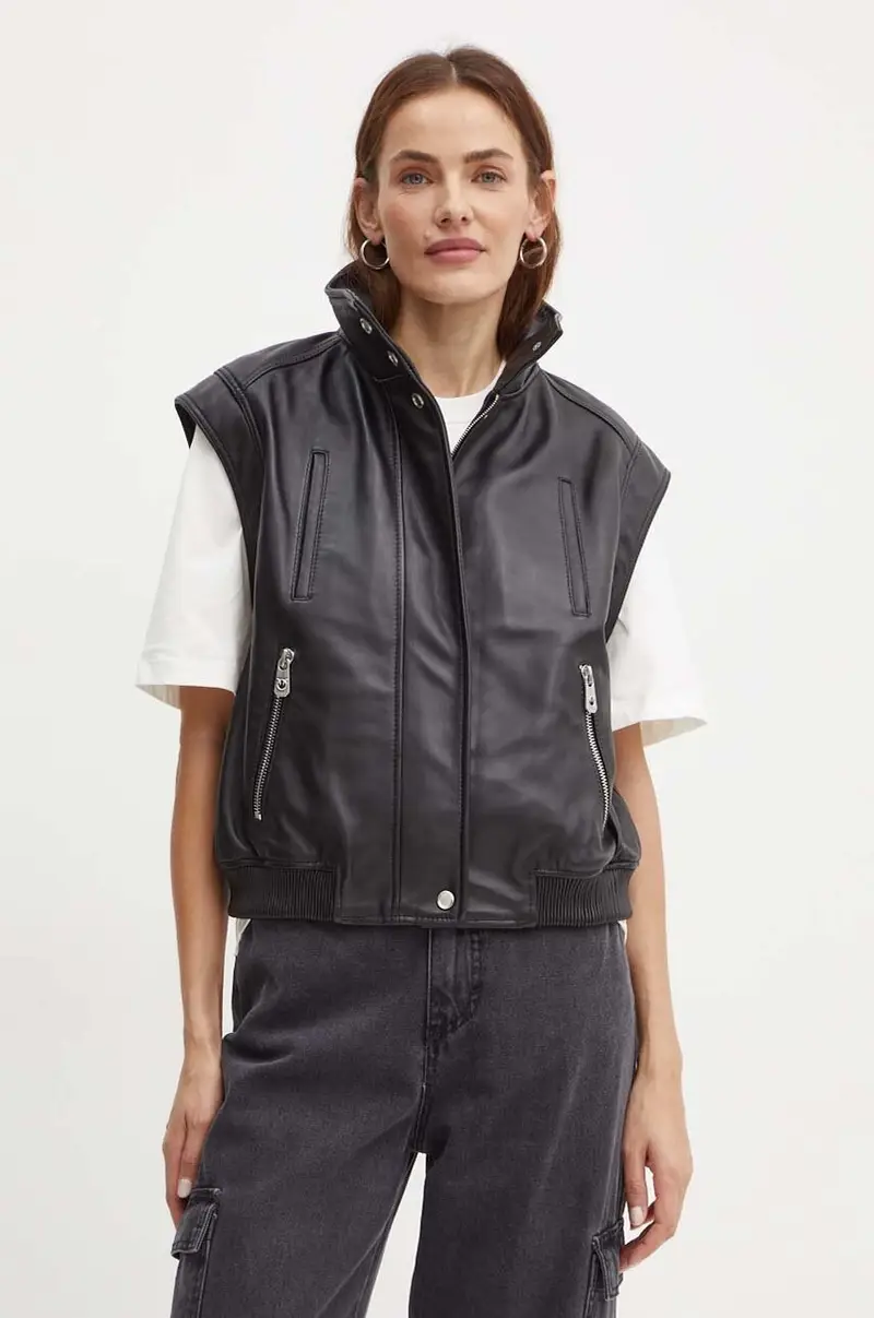 gilè in pelle donna colore nero 103898 A21L