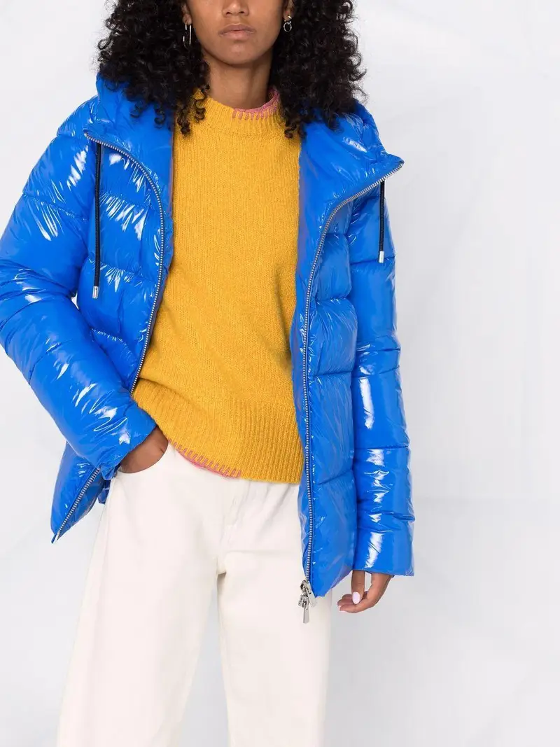 Giubbino bluette in pelle verniciata miniatura 3