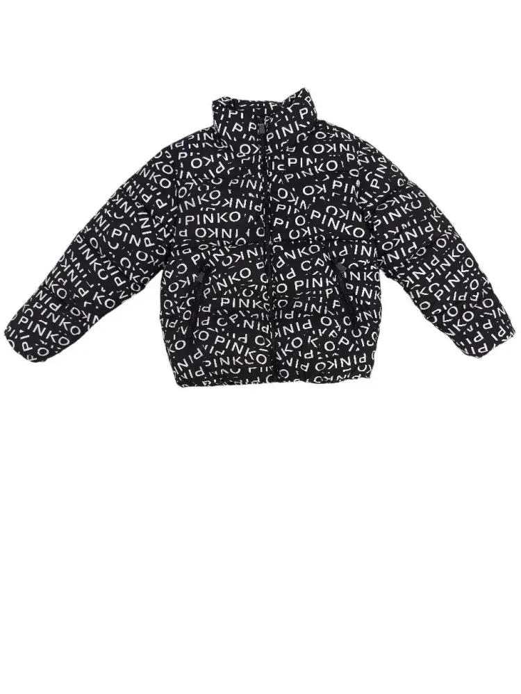 giubbotto nero bambina imbottito logo lettering all over