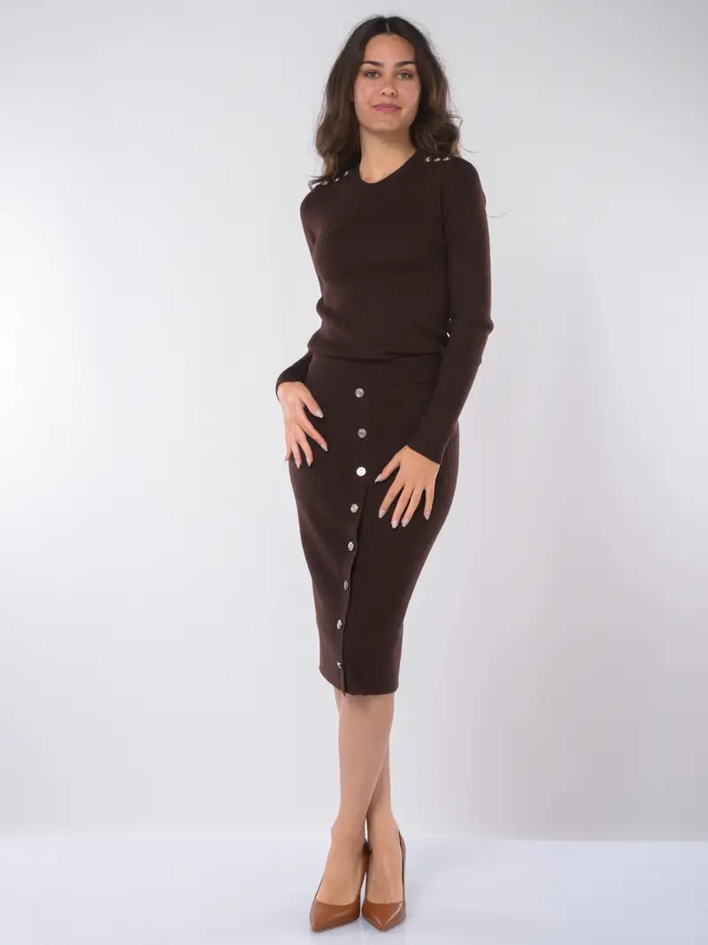 gonna Lunga da donna Pinko in maglia di lana con bottoni MARRON miniatura 2