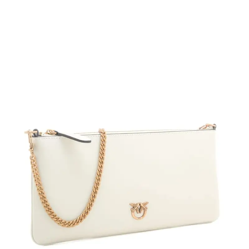horizontal flat vitello seta con catena fine e busta in pelle avorio oro miniatura 2