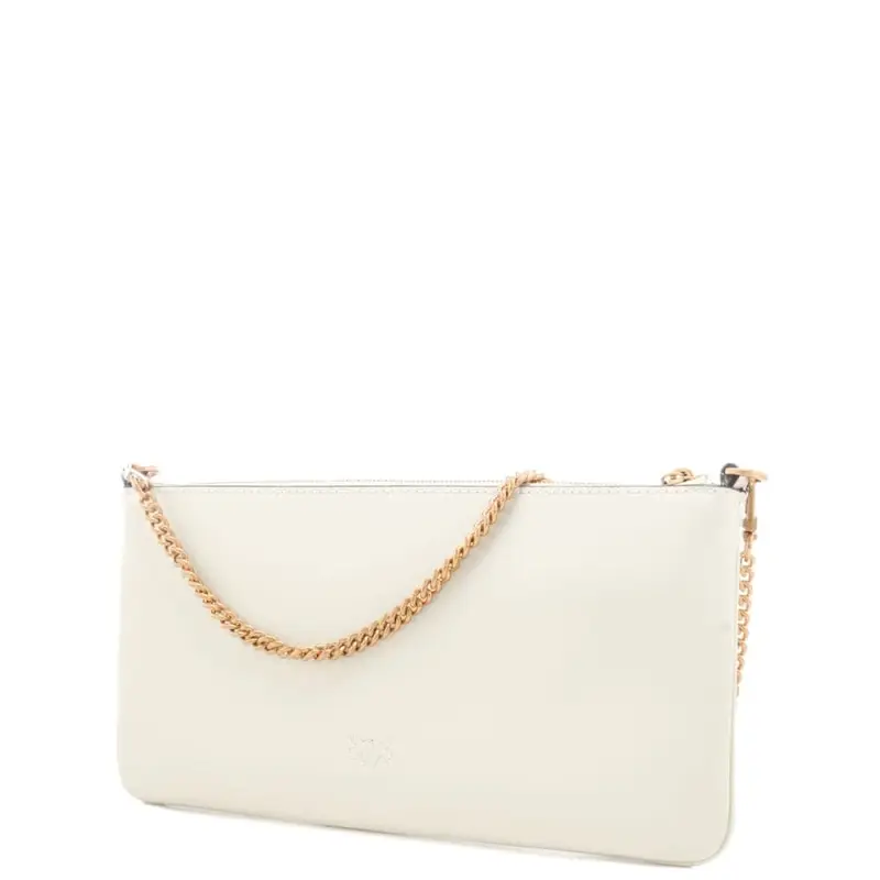 horizontal flat vitello seta con catena fine e busta in pelle avorio oro miniatura 3