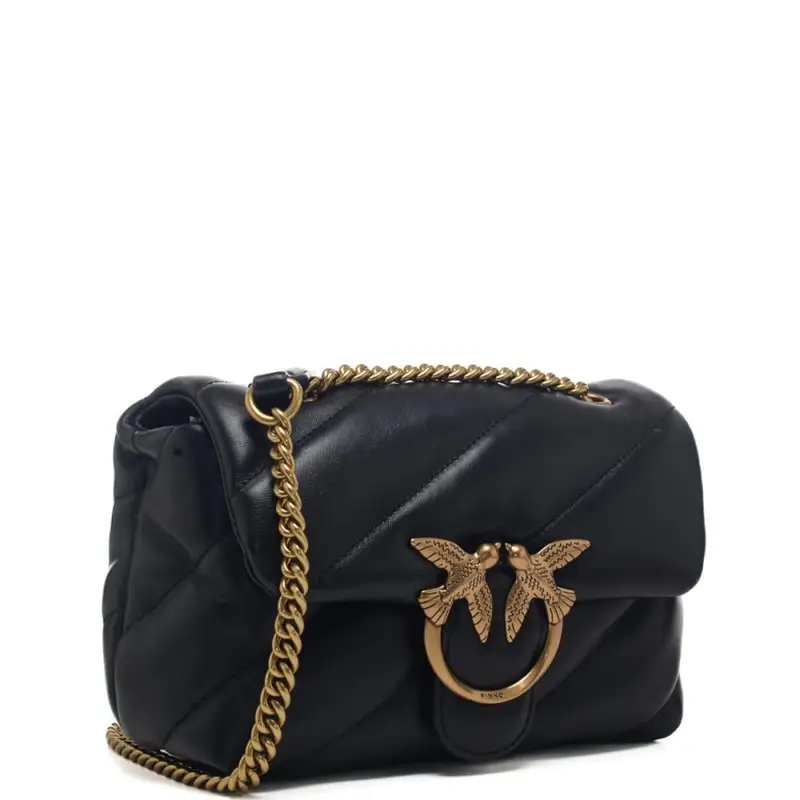 Pinko love mini puff maxi quilt nappa nero oro miniatura 2