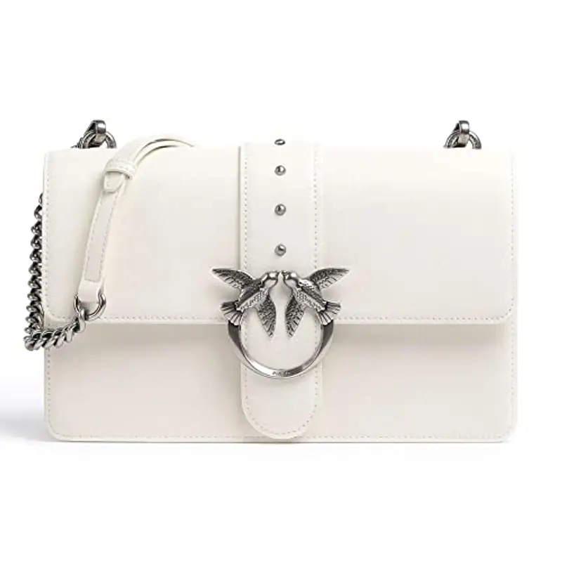 Pinko Love One Classic CL Vitello SE, Borsa Donna, Z14O_Bianco Seta-Old Silver, U