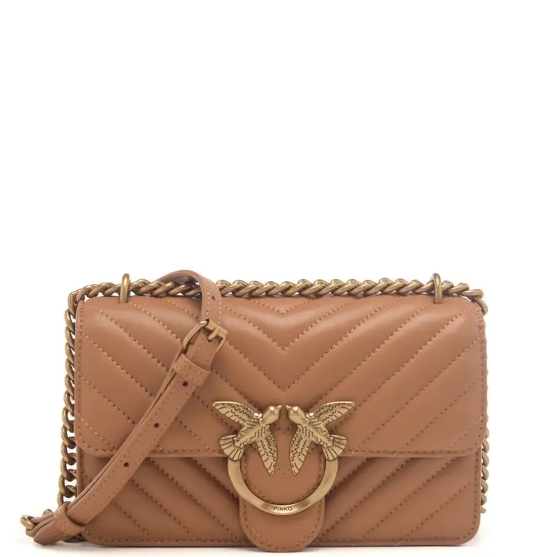 Pinko love one mini dc sheep nappa chevron con tracolla in catena torrone