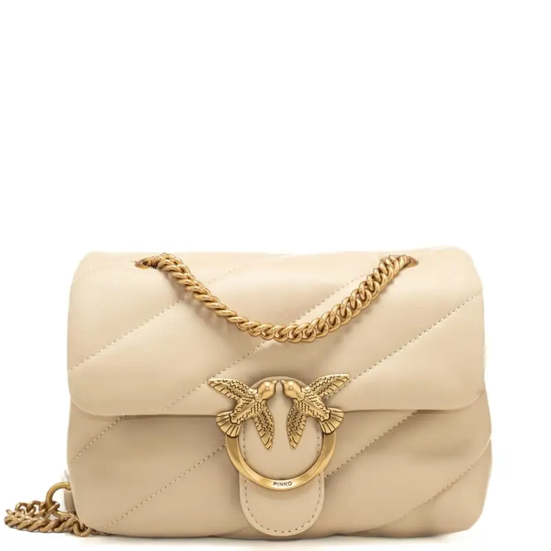 love puff mini borsa a tracolla in pelle beige grigio fumo
