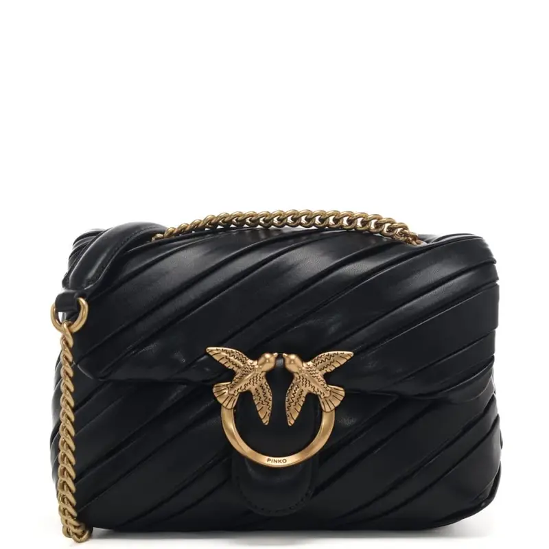 Pinko love puff mini nappa plissè con tracolla scorrevole nero