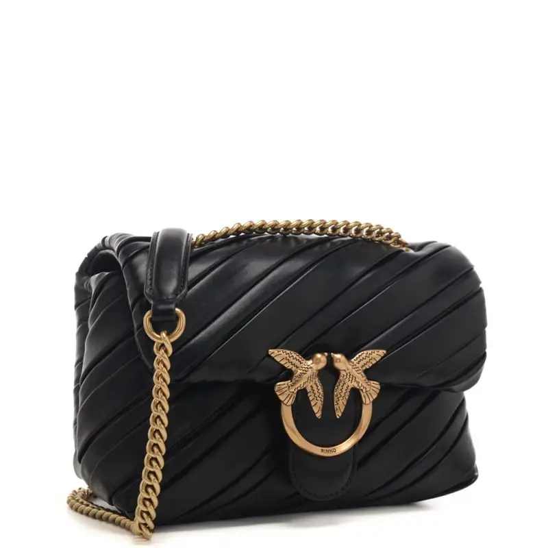 Pinko love puff mini nappa plissè con tracolla scorrevole nero miniatura 2