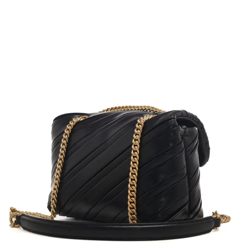 Pinko love puff mini nappa plissè con tracolla scorrevole nero miniatura 3