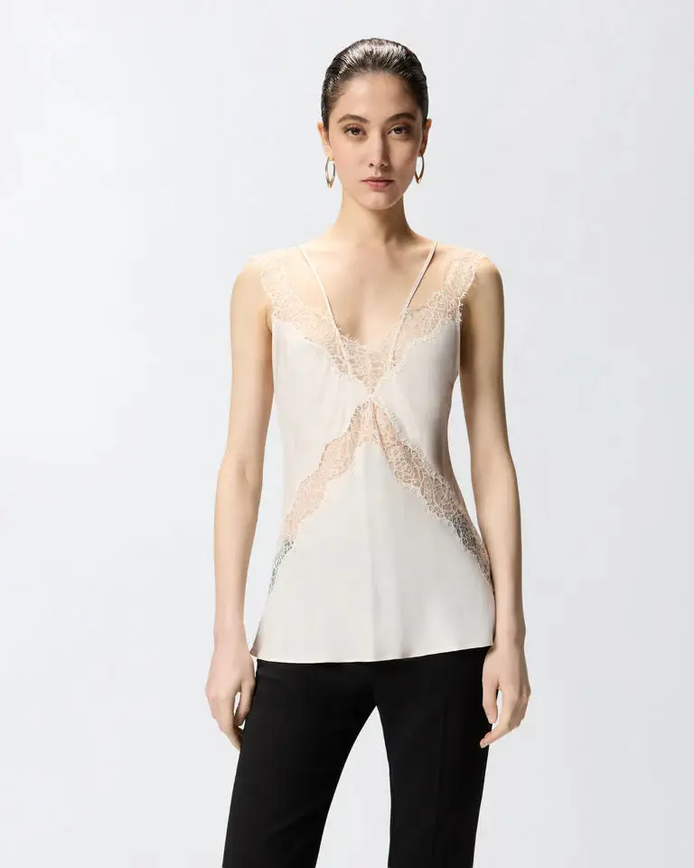 LYDIA TOP TWILL CON PIZZO SS26 ROSA TINTA