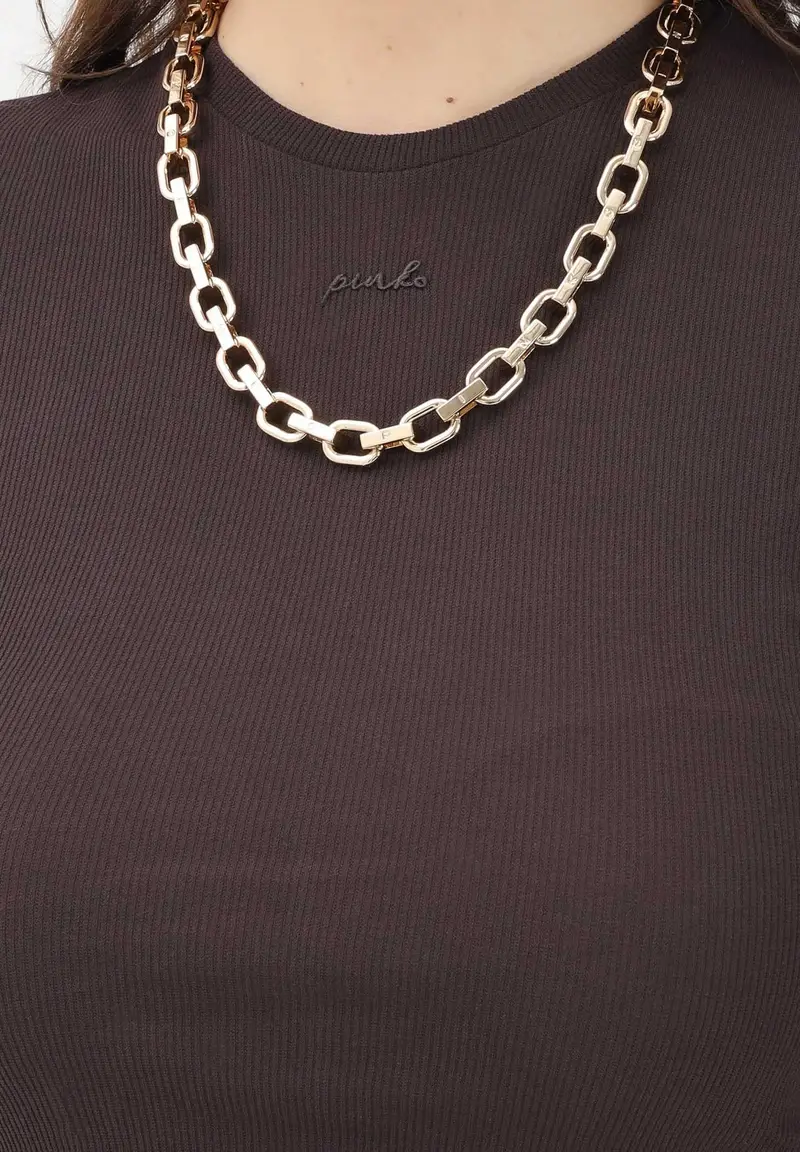 Maglia a manica corta marrone da donna con catena miniatura 3