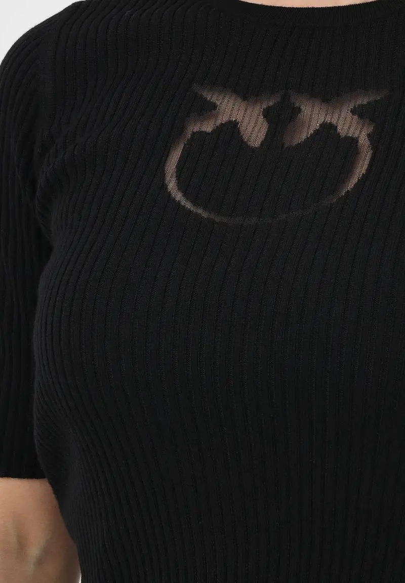 Maglia a manica corta nera da donna con logo miniatura 3
