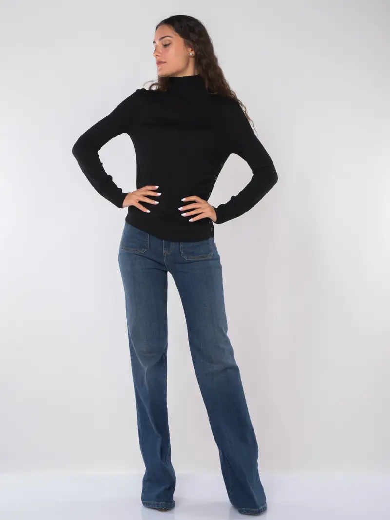 maglia da donna Pinko a collo alto con bottoni NERO miniatura 2