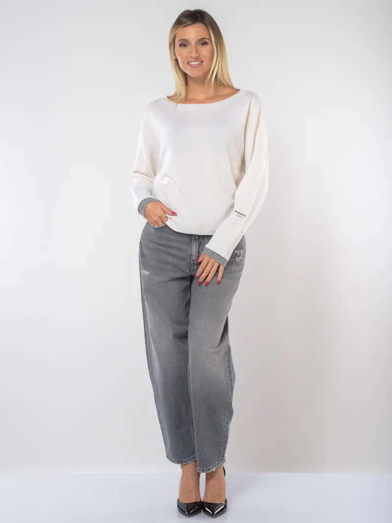 maglia da donna Pinko in lana e cachemire boxy Bianco miniatura 2