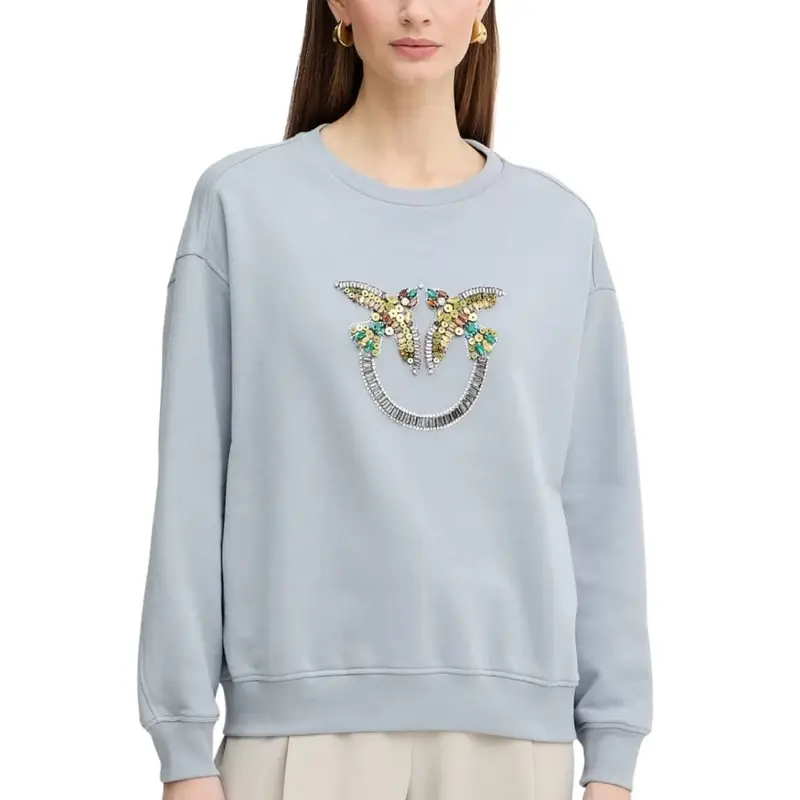 maglia felpa da donna nelly con ricamo con strass paillettes e pietre ghiaccio