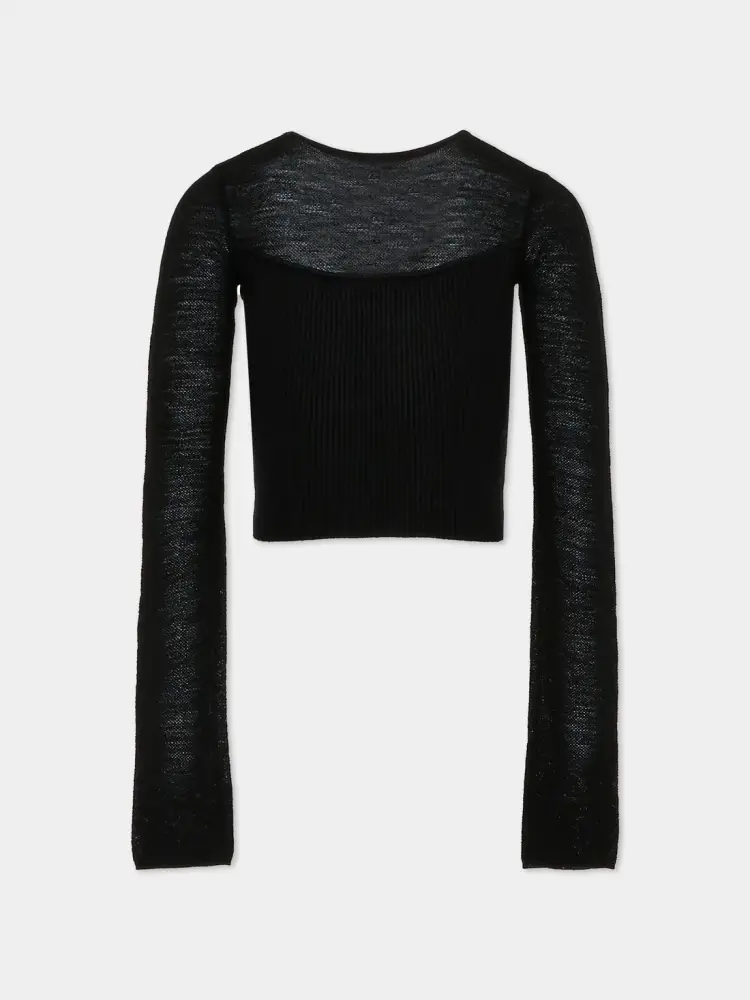 maglia nera bambina in misto viscosa logo sul davanti miniatura 2