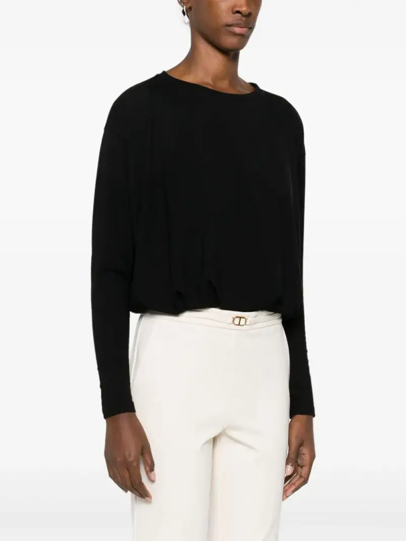 Maglia orlo drappeggiato nera Nero miniatura 3