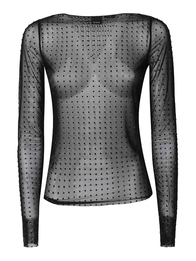 Maglia Rouen Trasparente Con Pietre Nero