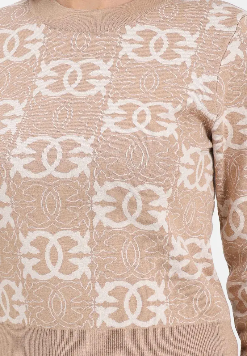 Maglioncino girocollo beige da donna con logo Love Birds miniatura 3