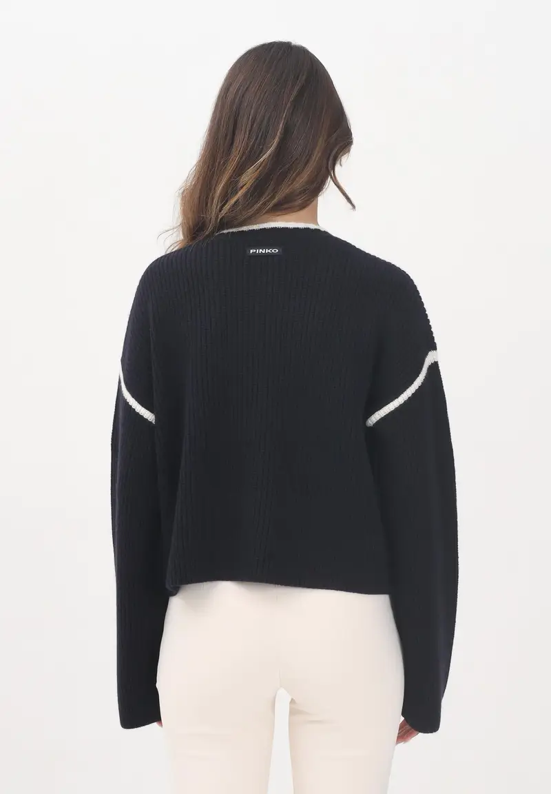 PINKO Maglioncino girocollo blu da donna con ricamo miniatura 3