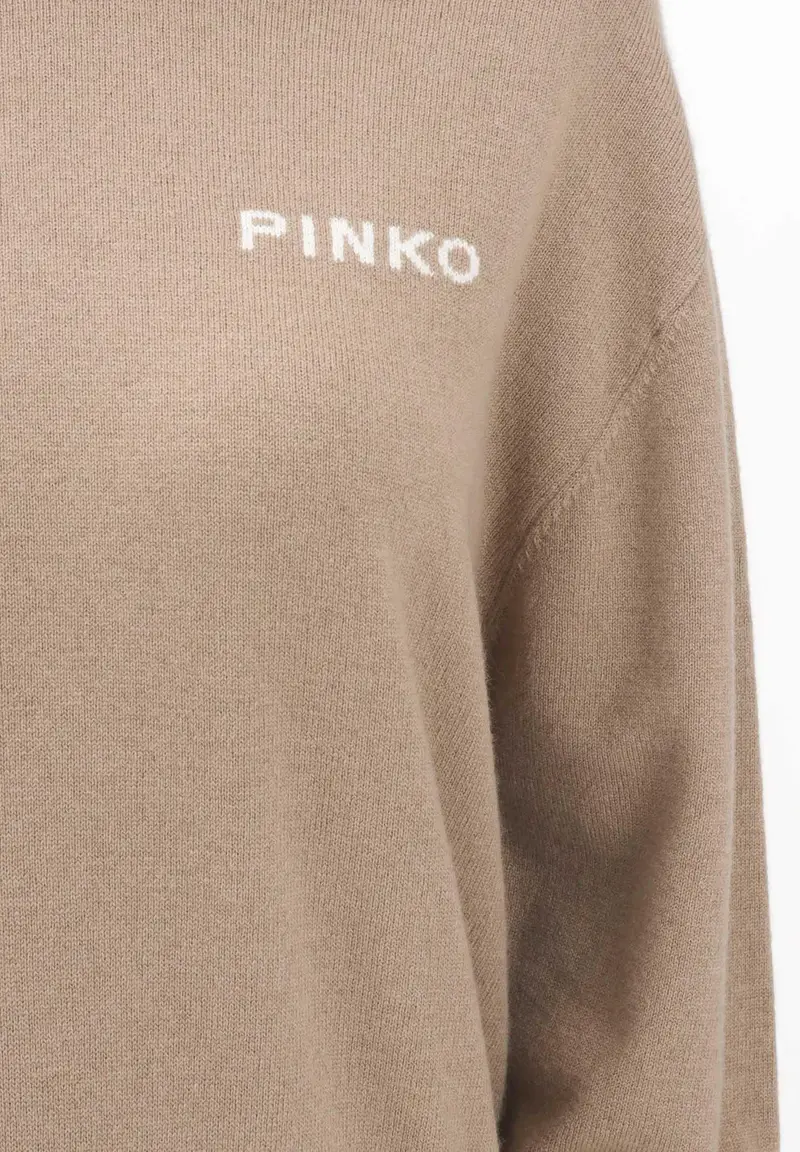 PINKO Maglioncino girocollo cammello da donna con maxi logo miniatura 2