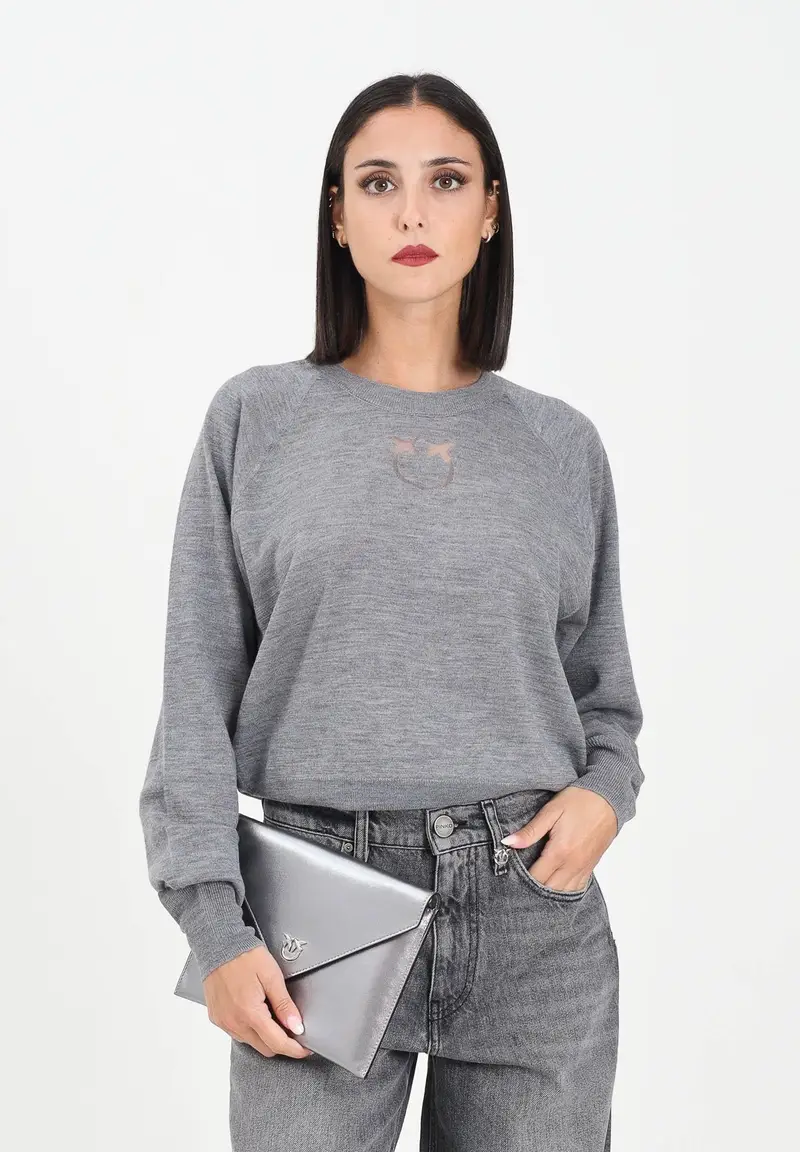 Maglioncino girocollo grigio da donna con logo Love Birds miniatura 2