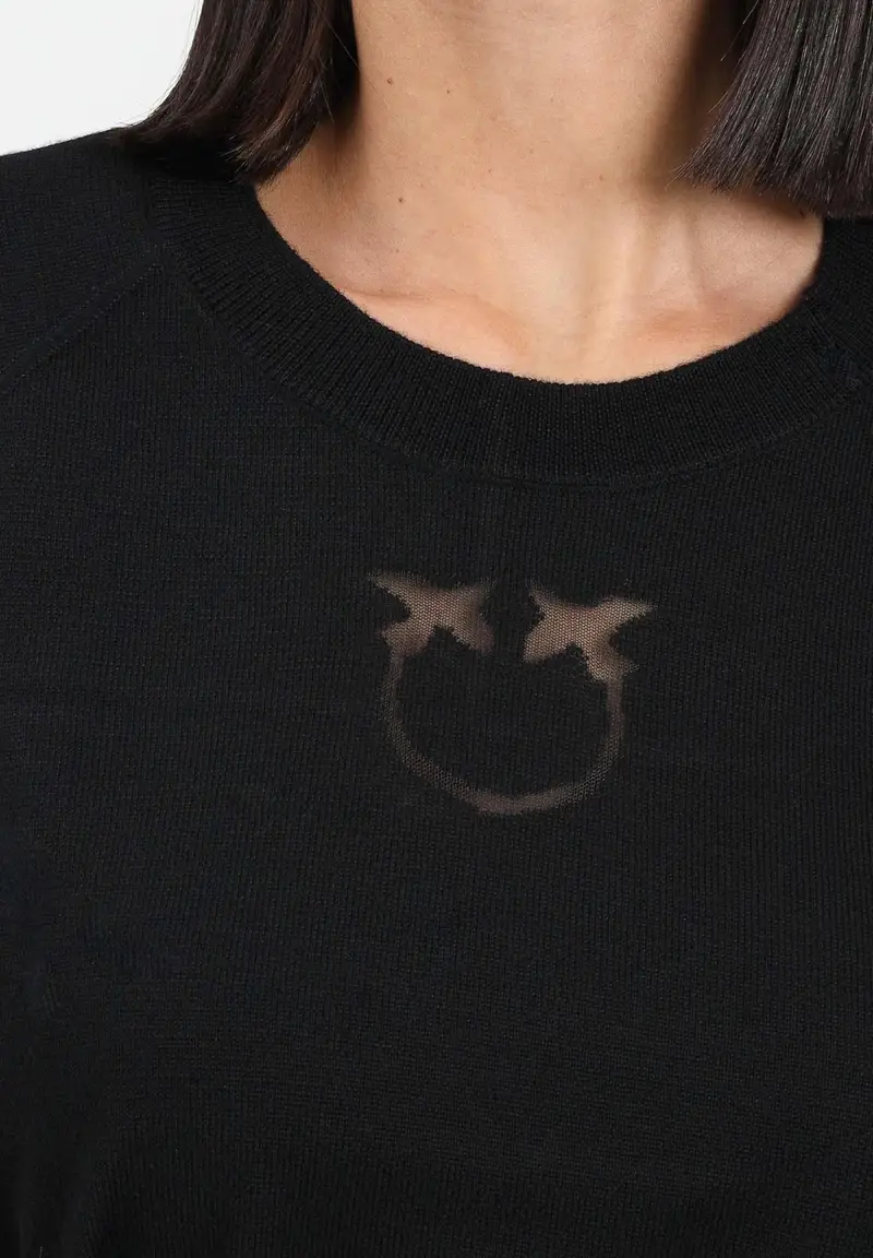 Maglioncino girocollo nero da donna con logo Love Birds miniatura 3