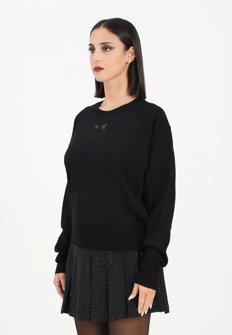 Maglioncino girocollo nero da donna con logo Love Birds