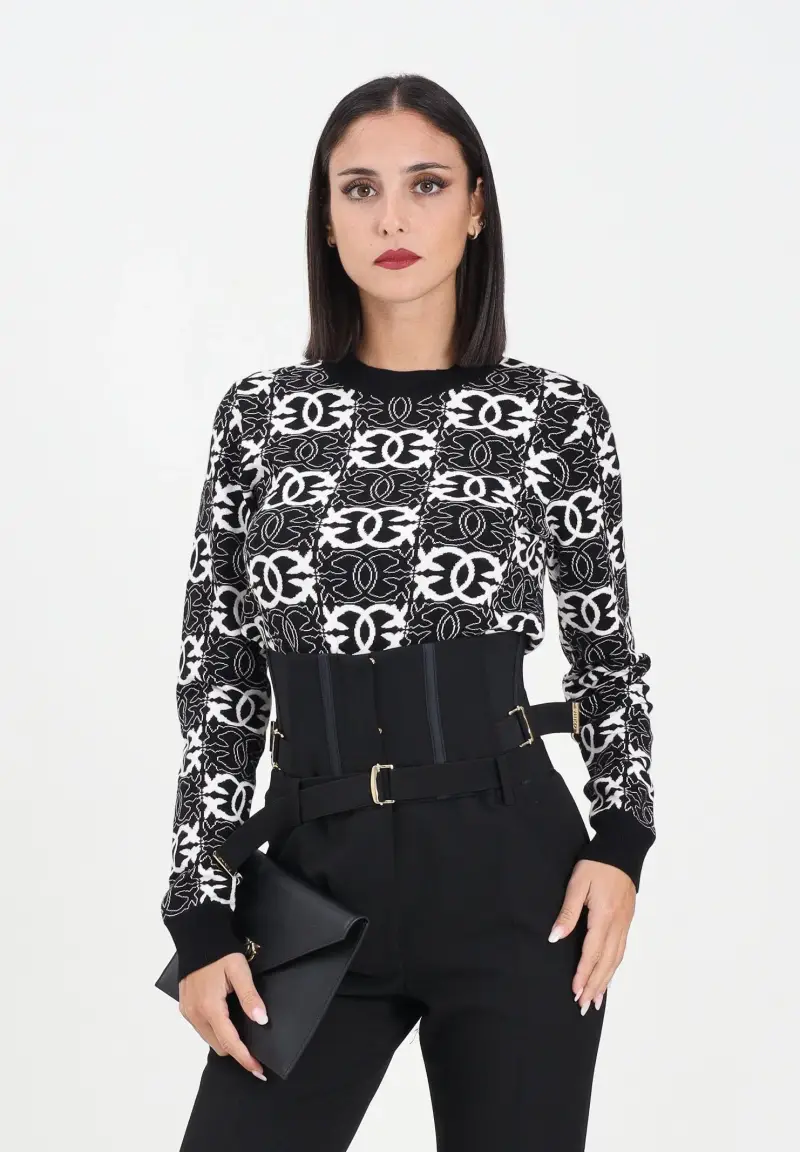 Maglioncino girocollo nero da donna con logo Love Birds miniatura 2