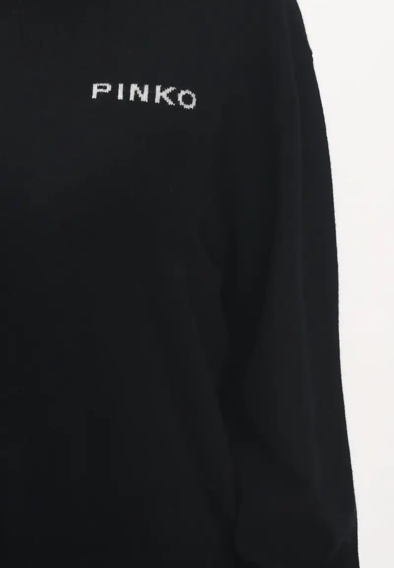 PINKO Maglioncino girocollo nero da donna con maxi logo miniatura 2